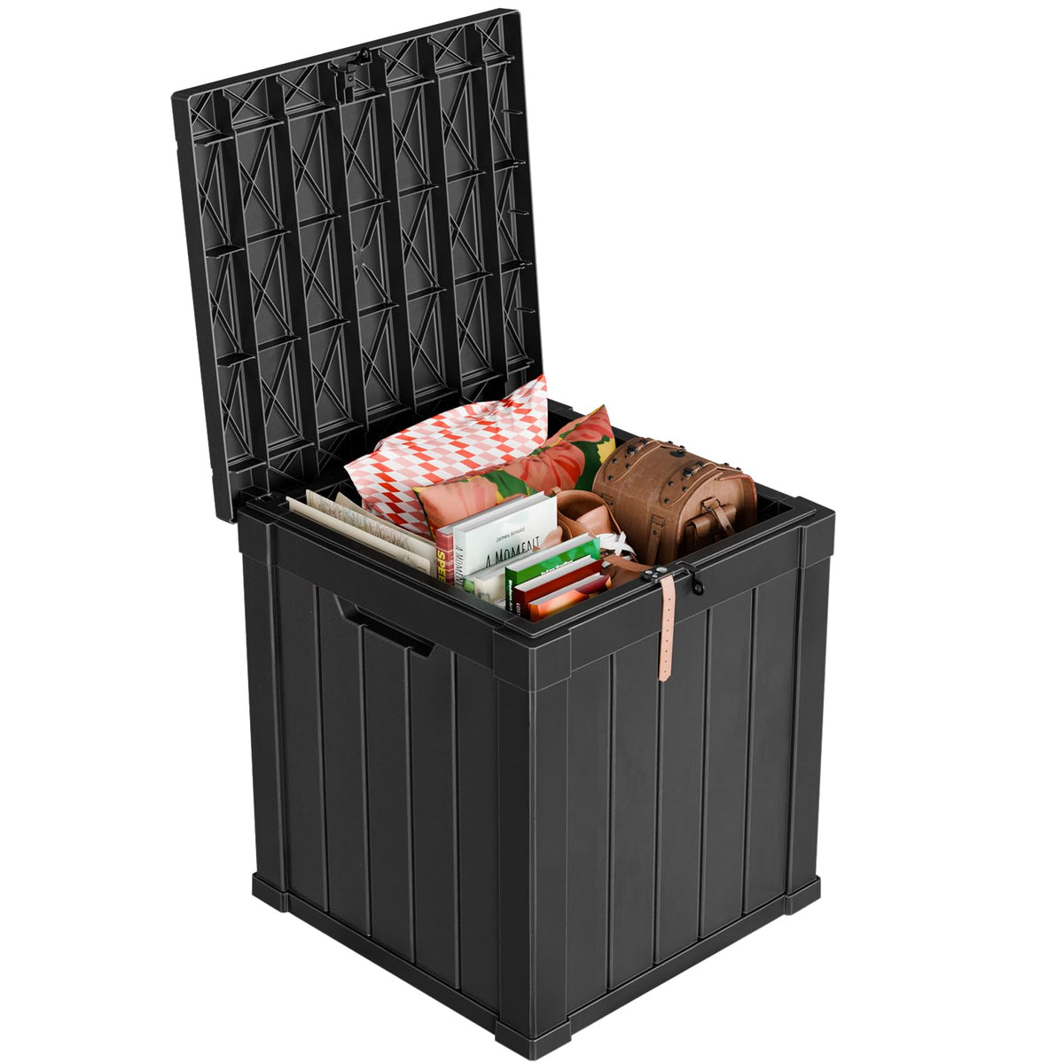 36 Gallon Outdoor Deck Box, Lockable Waterproof Outdoor Storage Boxes For Garden Tools,Indoor Cushions,Accessories Outside Storage Resin Weatherproof Container(Black)