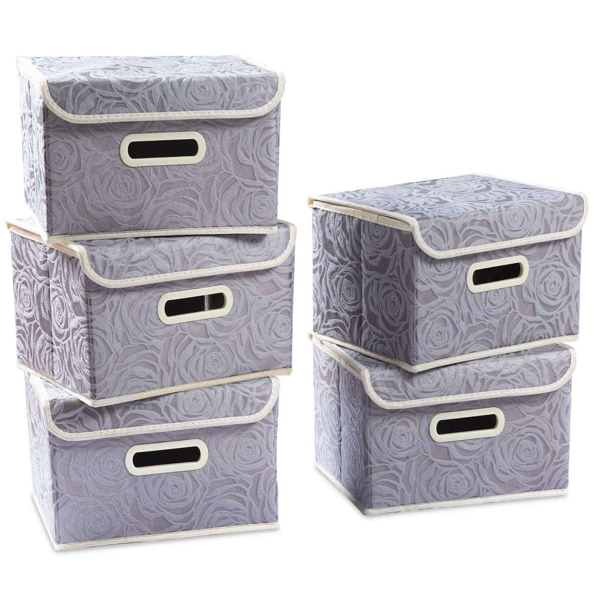 PRANDOM Larger Collapsible Storage Bin with Lid [1-Pack] Fabric Decorative Storage Box Cube Organizer Container Baskes with Handles Divider for Bedroom Closet Living Room Pink 17.7x11.8x11.8 Inch