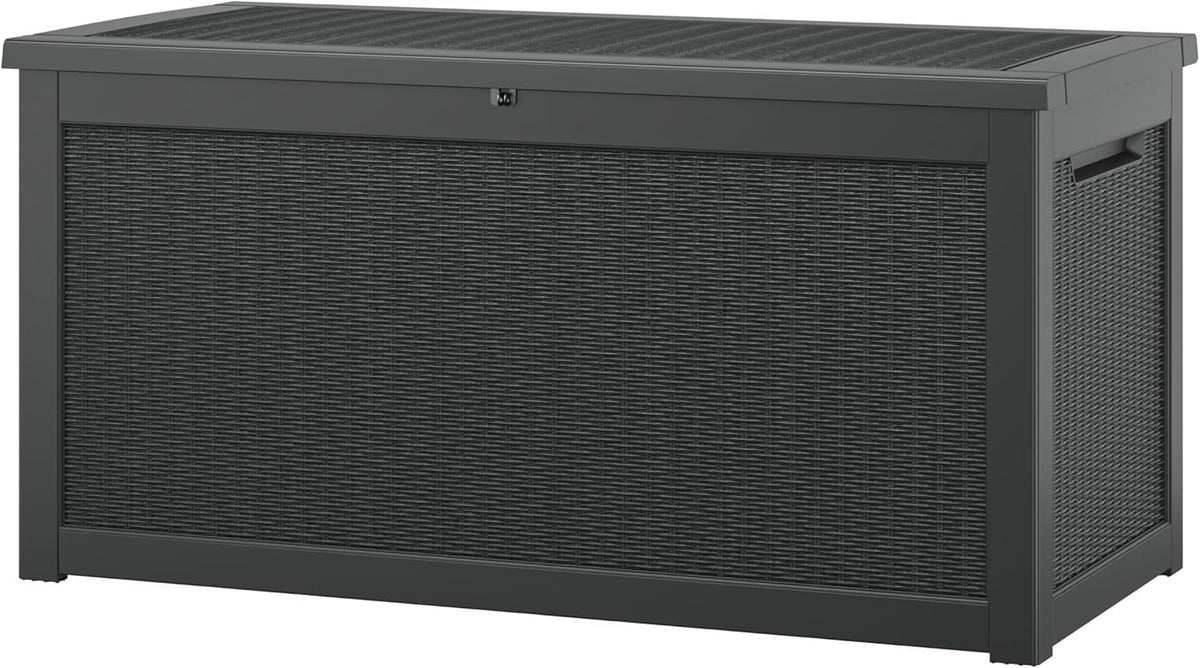 33 Gal Outdoor Storage Box Waterproof Lockable,Deck Box, Charcoal Black
