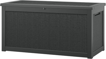 33 Gal Outdoor Storage Box Waterproof Lockable,Deck Box, Charcoal Black