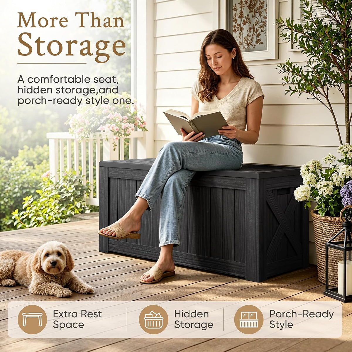 Devoko 120 Gallon Deck Box Resin Outdoor Storage Box Waterproof