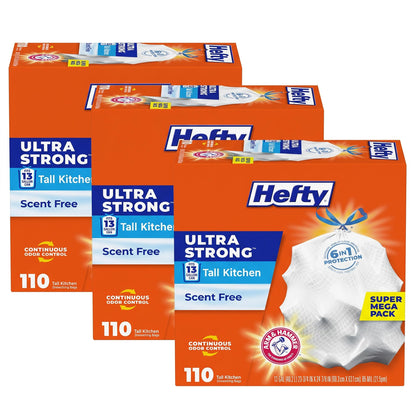 Hefty Ultra Strong 13 Gal Kitchen Trash Bags, White, Unscented, 80ct