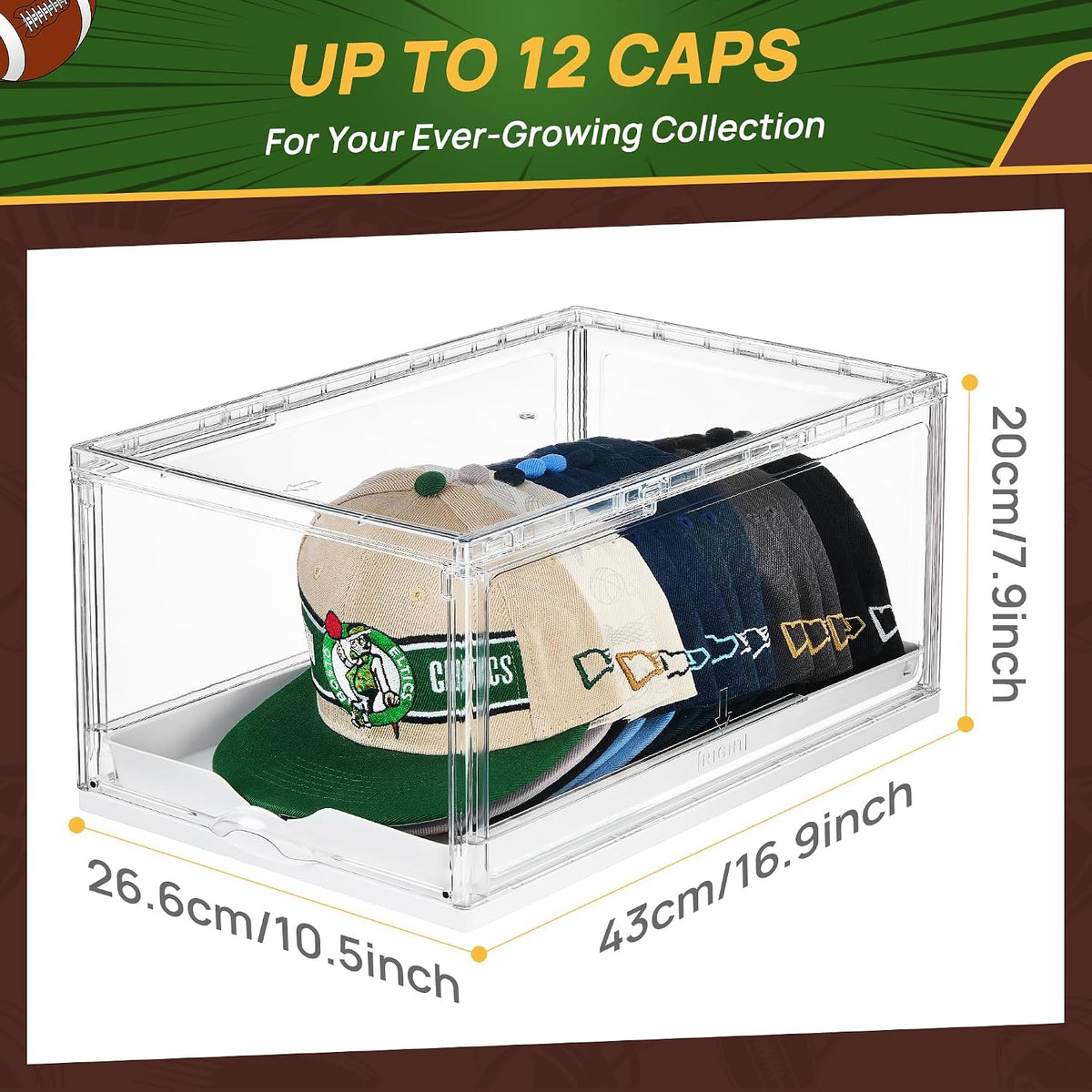 Vtopmart 2 Pack Stackable Baseball Caps Organizer, Each Holds 12 Hats