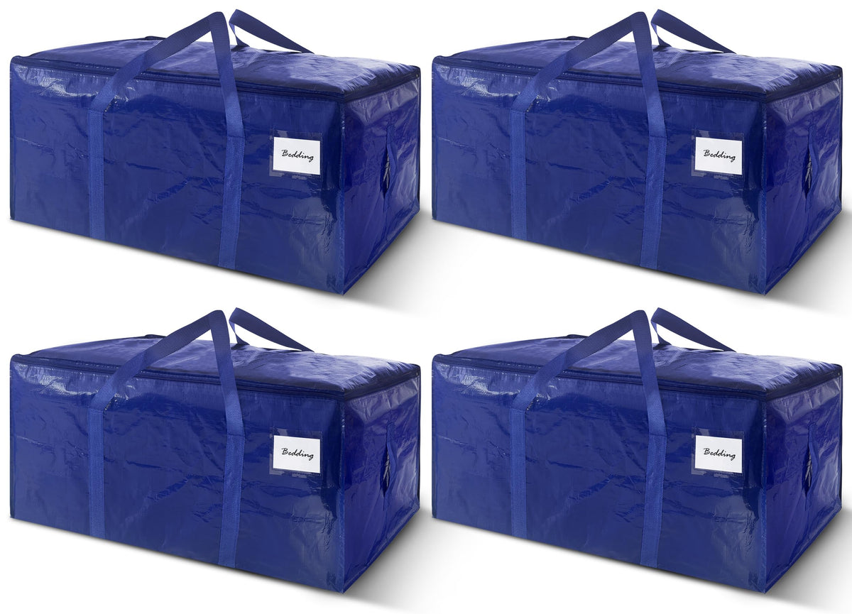 8 Pack Extra Heavy Duty Large Moving Bags with Strong Zipper & Carrying Handles, Sturdy Clothes Storage Bags Totes Bins, Packing Bag Move Boxes College Moving Supplies, Dark Blue - 24 gal