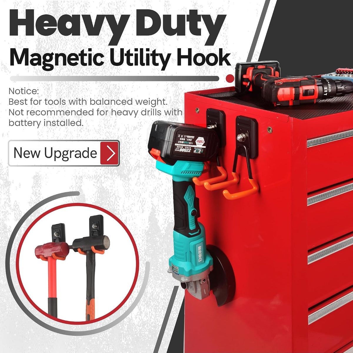 Heavy Duty Magnetic Garage Hooks, 4 Pack Rubber Coated Strong Magnet Hooks for Power Drills, Garden Tools, Ropes, Magnetic Storage Hooks for Workshop and Garage Organization (Orange)