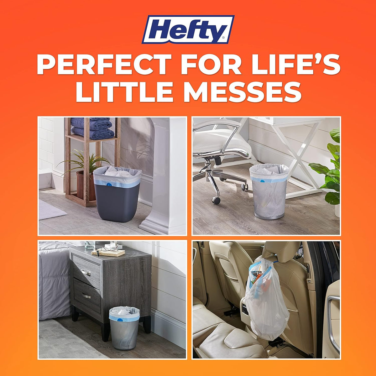 Hefty 8 Gallon Medium Trash Bags, White, Fabuloso Lavender Scent, 26ct