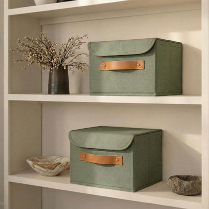 Decorative Linen Storage Boxes with Lids - Spacious Set of 2 Organizer Bins