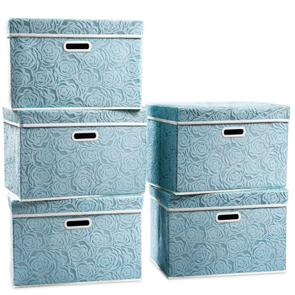 PRANDOM Larger Collapsible Storage Bin with Lid [1-Pack] Fabric Decorative Storage Box Cube Organizer Container Baskes with Handles Divider for Bedroom Closet Living Room Pink 17.7x11.8x11.8 Inch