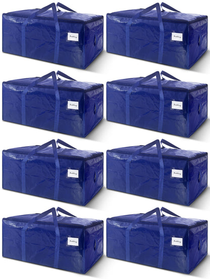 8 Pack Extra Heavy Duty Large Moving Bags with Strong Zipper & Carrying Handles, Sturdy Clothes Storage Bags Totes Bins, Packing Bag Move Boxes College Moving Supplies, Dark Blue - 24 gal