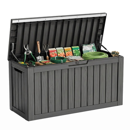 36 Gallon Outdoor Deck Box, Lockable Waterproof Outdoor Storage Boxes For Garden Tools,Indoor Cushions,Accessories Outside Storage Resin Weatherproof Container(Black)