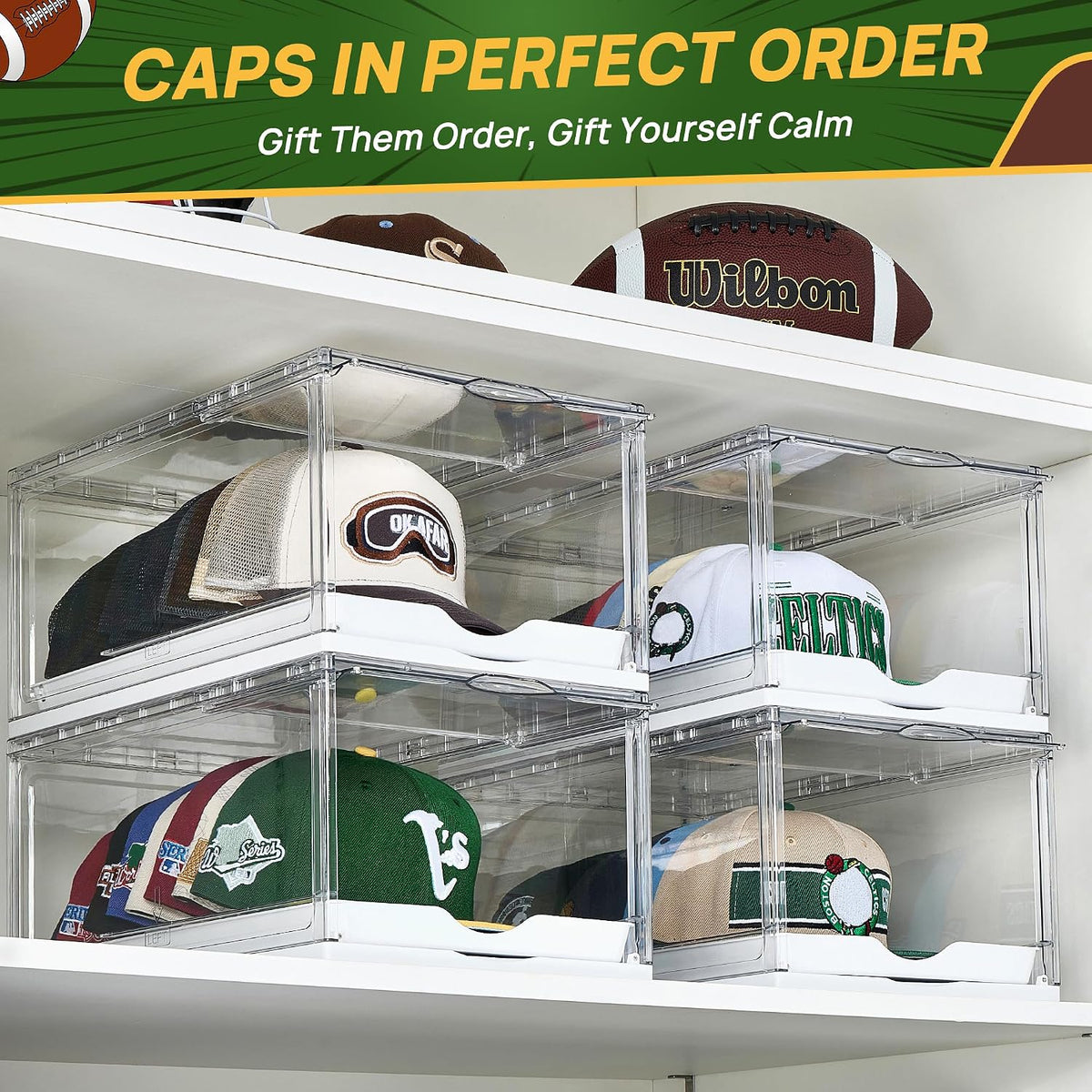 Vtopmart 2 Pack Stackable Baseball Caps Organizer, Each Holds 12 Hats