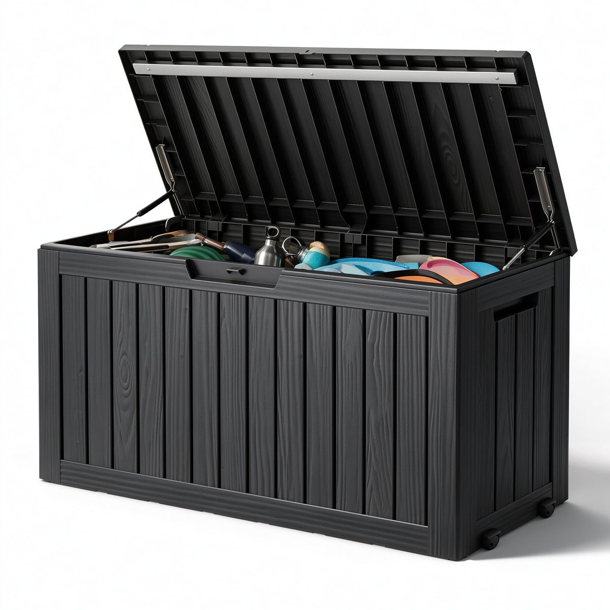 33 Gal Outdoor Storage Box Waterproof Lockable,Deck Box, Charcoal Black