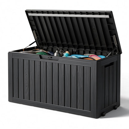 33 Gal Outdoor Storage Box Waterproof Lockable,Deck Box, Charcoal Black