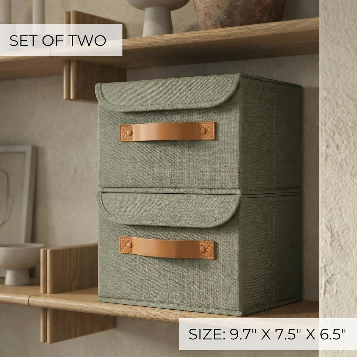 Decorative Linen Storage Boxes with Lids - Spacious Set of 2 Organizer Bins