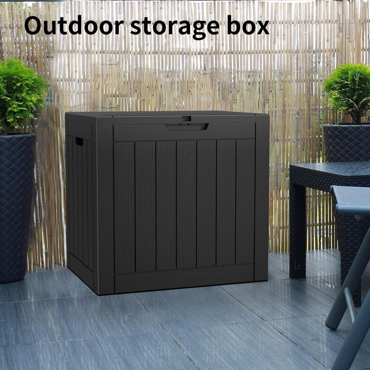 36 Gallon Outdoor Deck Box, Lockable Waterproof Outdoor Storage Boxes For Garden Tools,Indoor Cushions,Accessories Outside Storage Resin Weatherproof Container(Black)