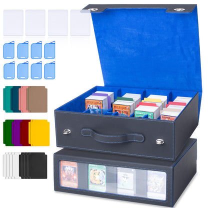 5-Row 3900+ Trading Card Storage Box for MTG, Card Deck Box with Snap-fit Design, 5 Card Sleeves, 10 Stoppers, 80 Dividers and 1 Dice Tray (Black-Red)