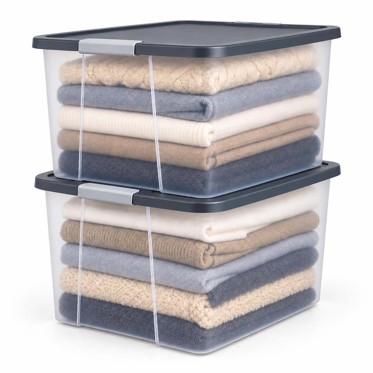 HOMZ Clear Plastic Storage Bin with Secure Latching Gray Lid, 64 Qt, 2 Pack