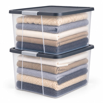 HOMZ Clear Plastic Storage Bin with Secure Latching Gray Lid, 64 Qt, 2 Pack