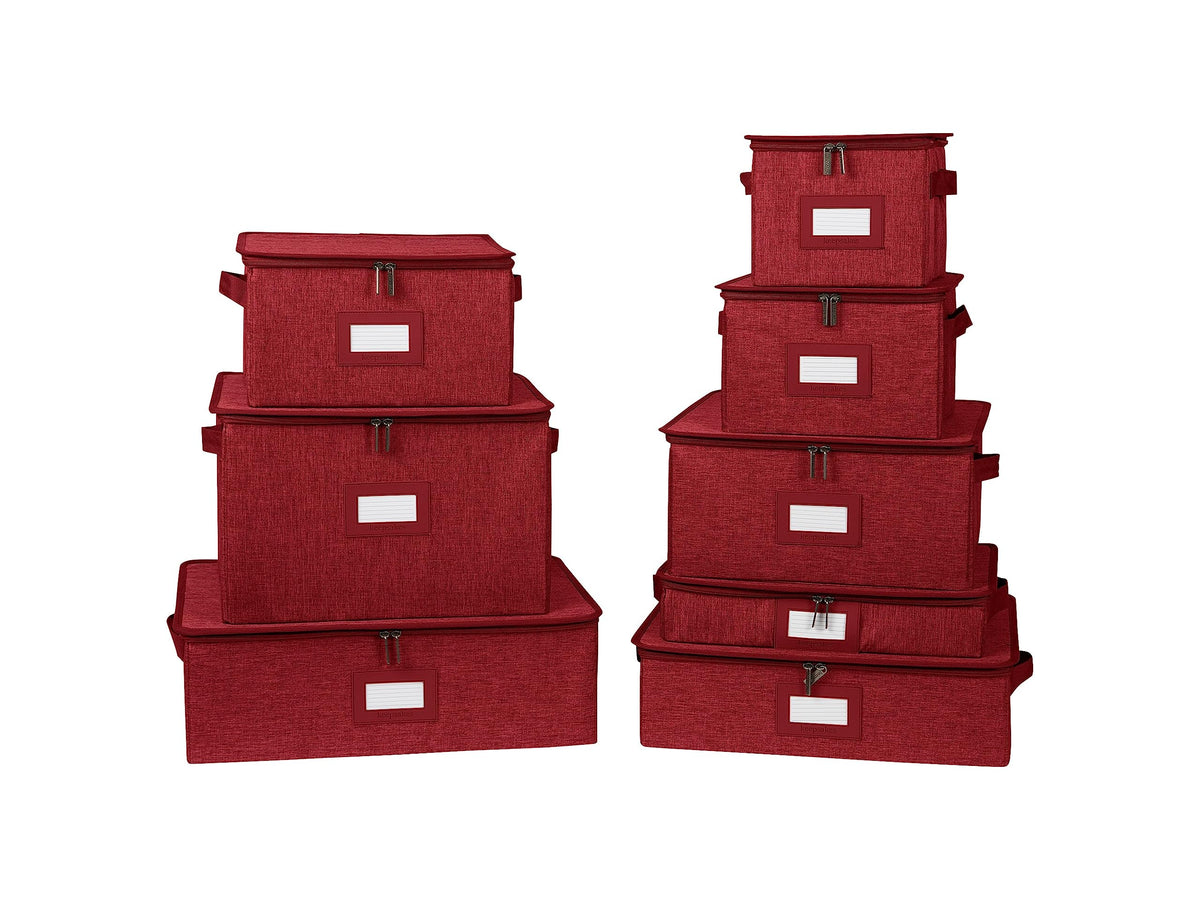 Covermates Dish Storage Box Set, 8"W x 8"D x 7"H, Red Heather