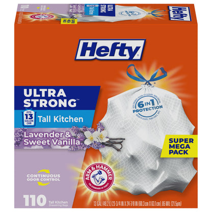 Hefty Ultra Strong 13 Gal Kitchen Trash Bags, White, Clean Burst, 80ct