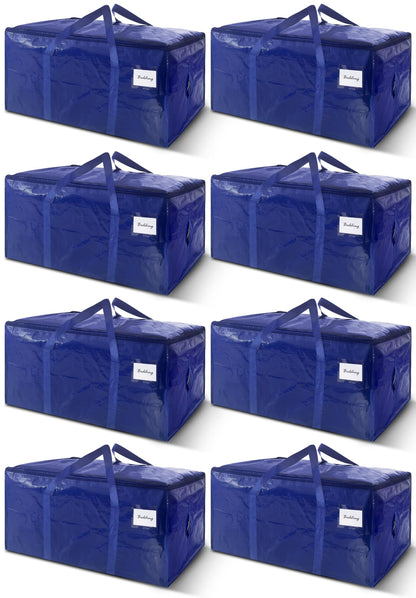 8 Pack Extra Heavy Duty Large Moving Bags with Strong Zipper & Carrying Handles, Sturdy Clothes Storage Bags Totes Bins, Packing Bag Move Boxes College Moving Supplies, Dark Blue - 24 gal