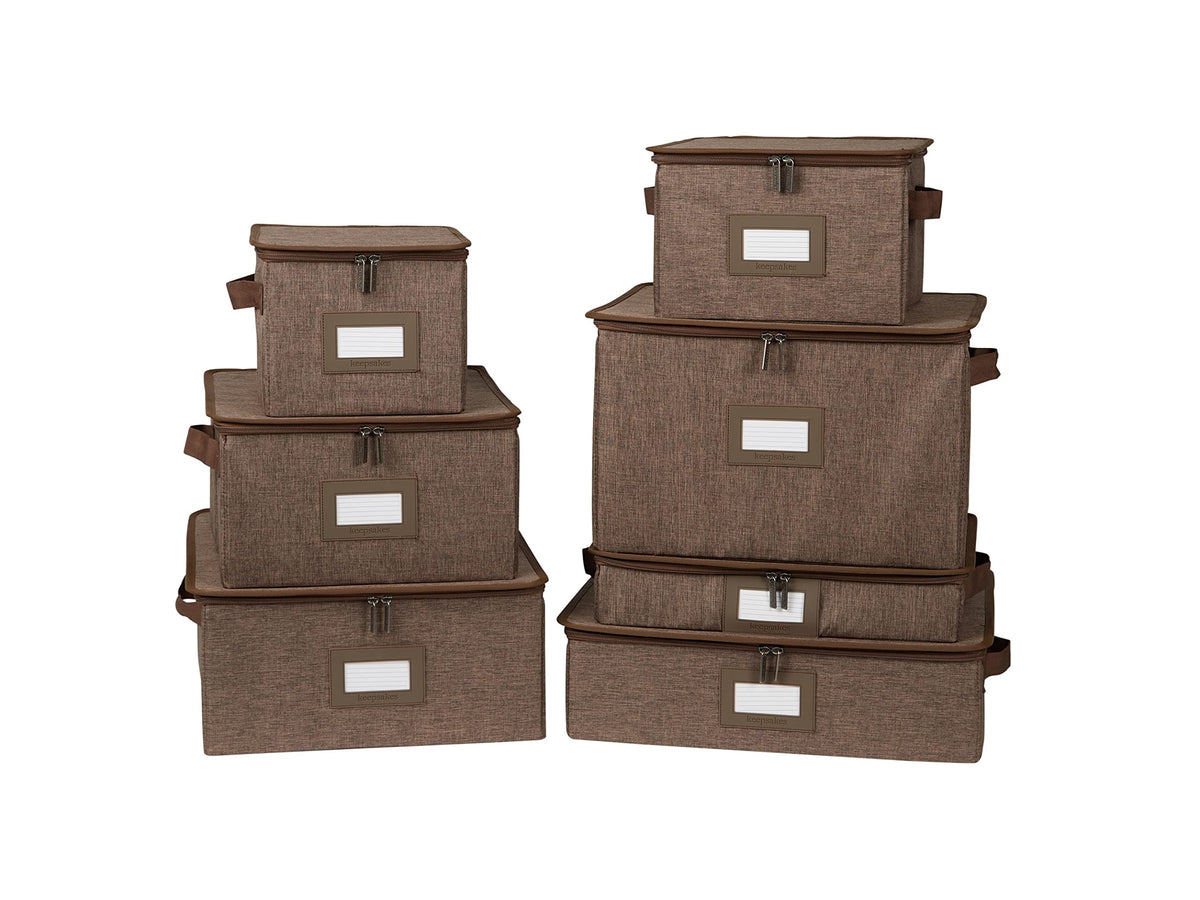 Covermates Dish Storage Box Set, 8"W x 8"D x 7"H, Red Heather