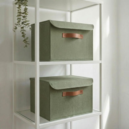 Decorative Linen Storage Boxes with Lids - Spacious Set of 2 Organizer Bins