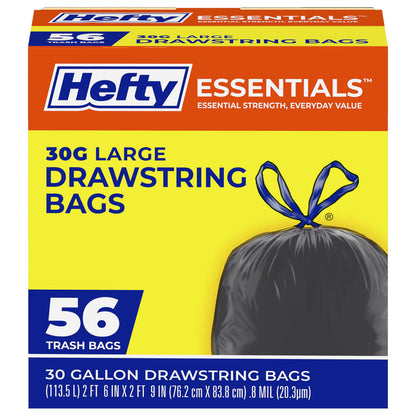Hefty Essentials Extra Large 39 Gallon Trash Bags, Black, Unscented, 40ct