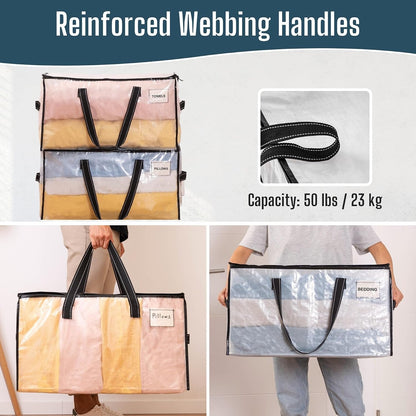 VENO Moving Bags, Storage Bags, Wide Open Top, Clear, 4 Pack