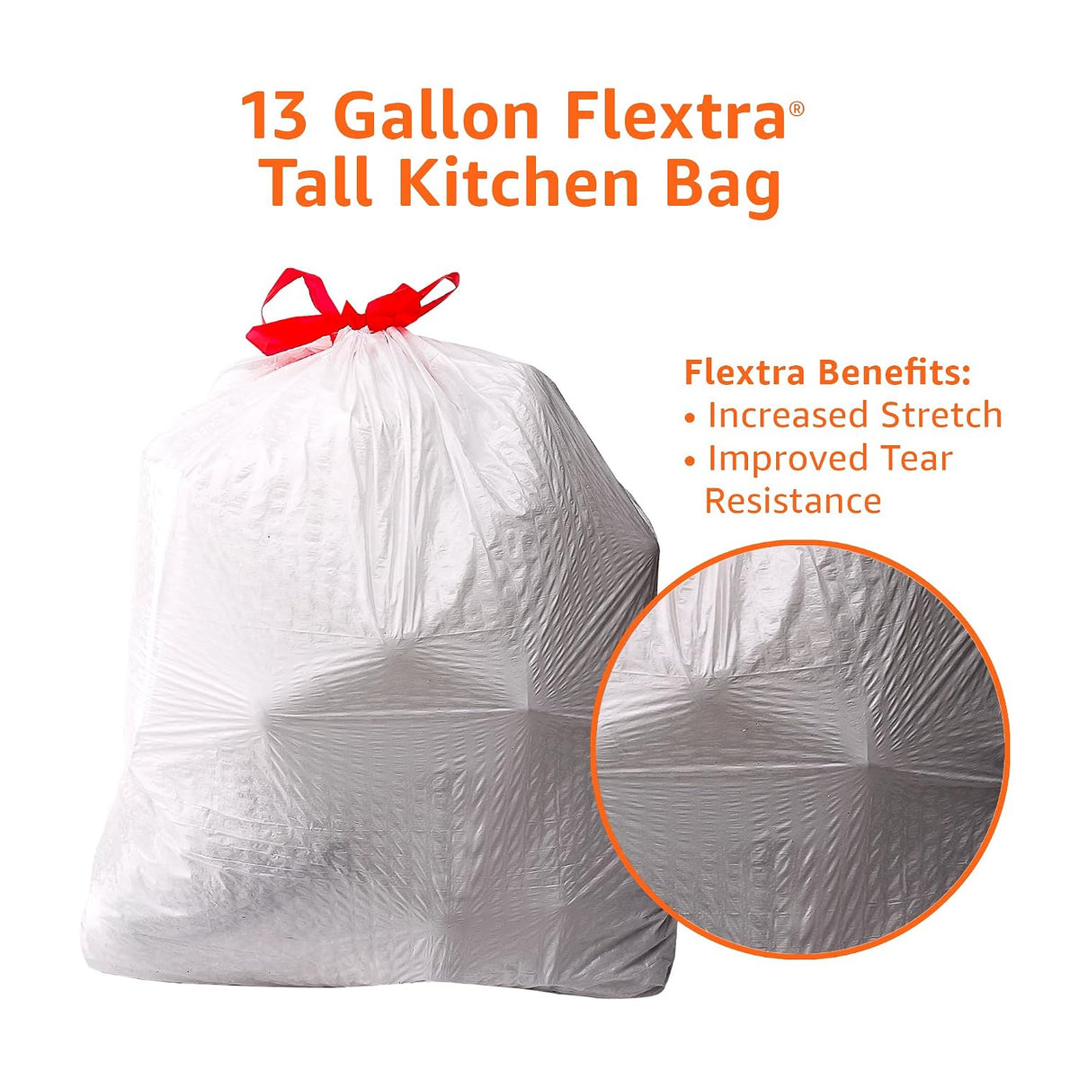 Amazon Basics Flextra Strength Tall Kitchen Drawstring Trash Bags, Fresh Scent, Tear Resistant, 13 Gallon, 50 Count