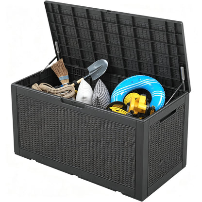 33 Gal Outdoor Storage Box Waterproof Lockable,Deck Box, Charcoal Black