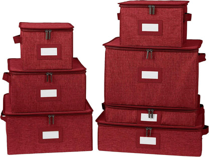 Covermates Dish Storage Box Set, 8"W x 8"D x 7"H, Red Heather