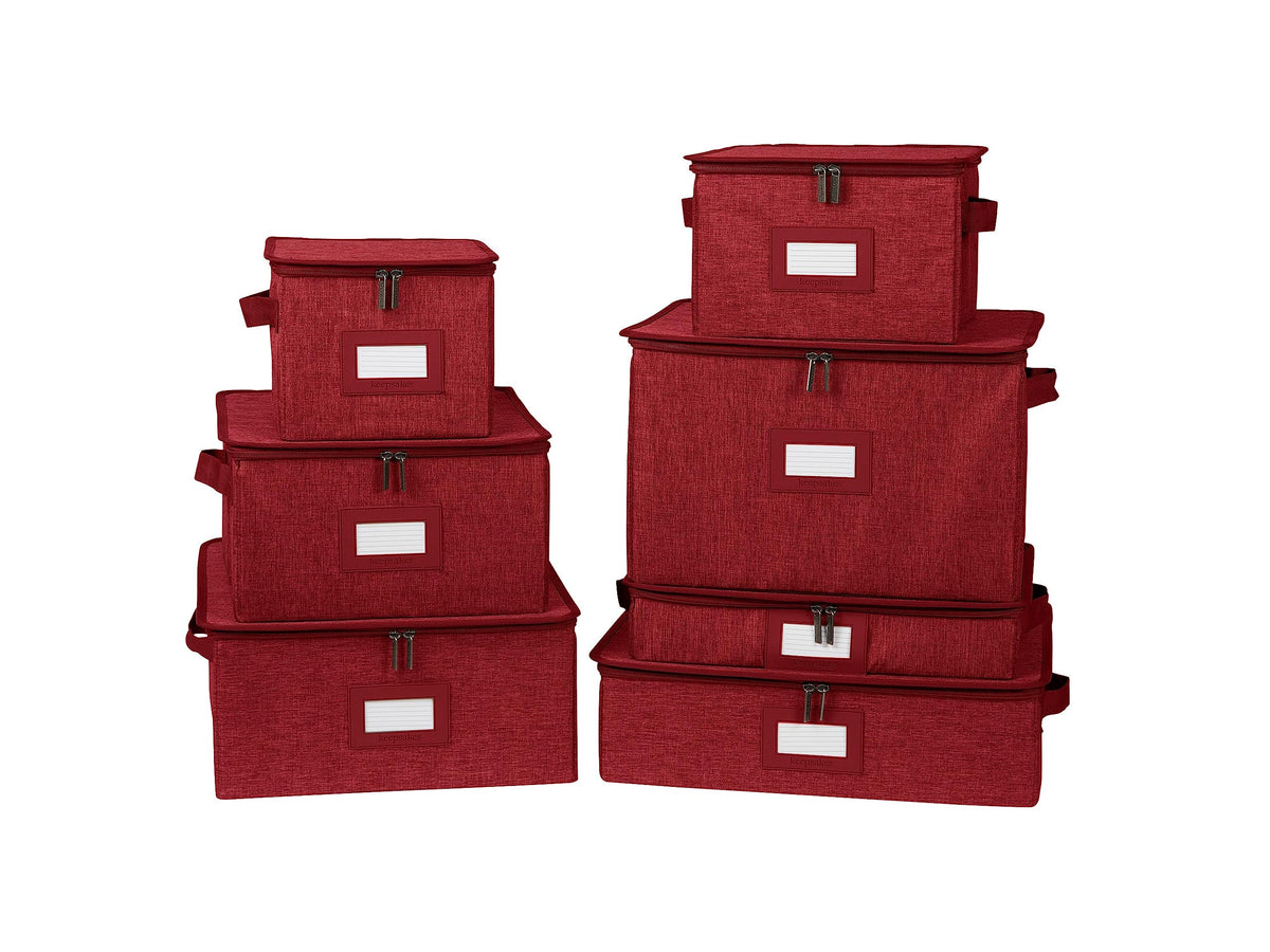 Covermates Dish Storage Box Set, 8"W x 8"D x 7"H, Red Heather