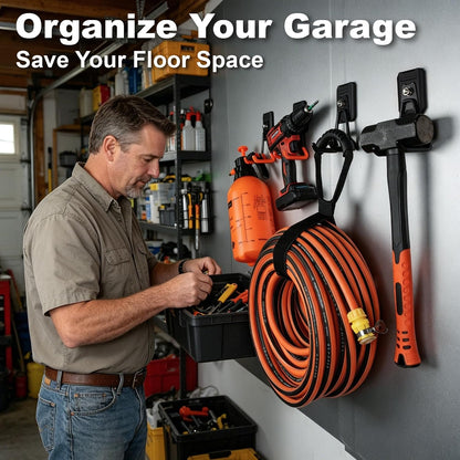 Heavy Duty Magnetic Garage Hooks, 4 Pack Rubber Coated Strong Magnet Hooks for Power Drills, Garden Tools, Ropes, Magnetic Storage Hooks for Workshop and Garage Organization (Orange)