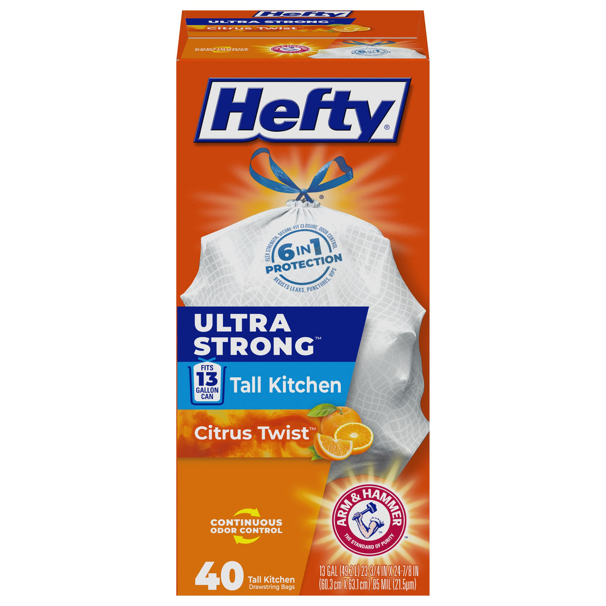 Hefty Ultra Strong 13 Gal Kitchen Trash Bags, White, Clean Burst, 80ct