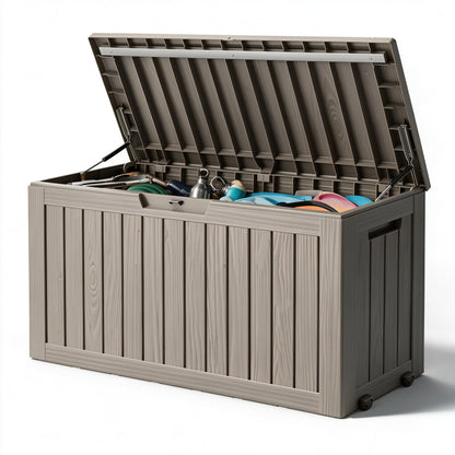 33 Gal Outdoor Storage Box Waterproof Lockable,Deck Box, Charcoal Black
