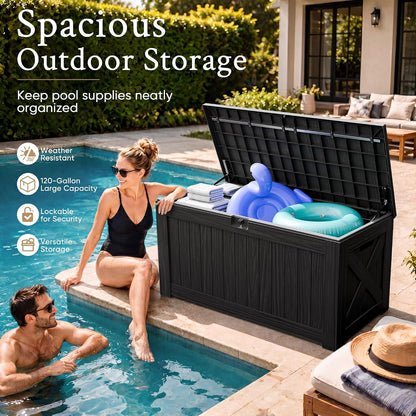 Devoko 120 Gallon Deck Box Resin Outdoor Storage Box Waterproof