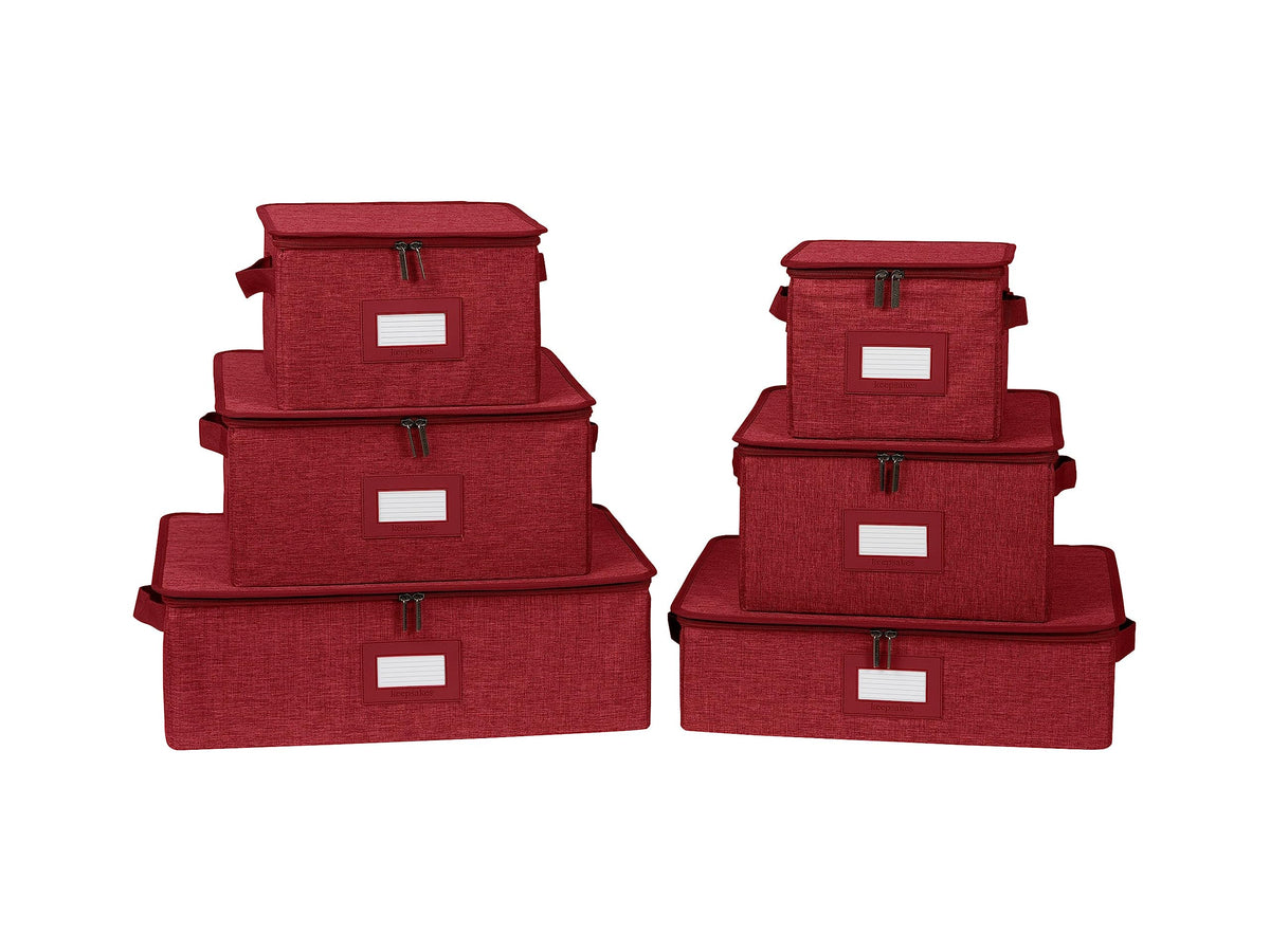 Covermates Dish Storage Box Set, 8"W x 8"D x 7"H, Red Heather