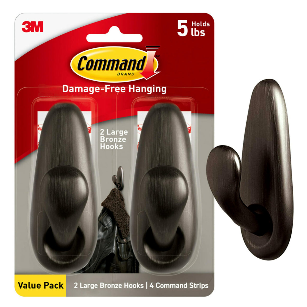 Command Forever Classic Large Metal Hooks, Damage Free Decorating, 2 Hooks