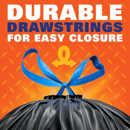 Hefty Strong 30 Gallon Trash Bags, Large Trash Bags 30 Gallon Size, Durable Drawstring Enclosure, Resists Punctures, Leaks, and Tears, Black, Unscented, 56 Bags