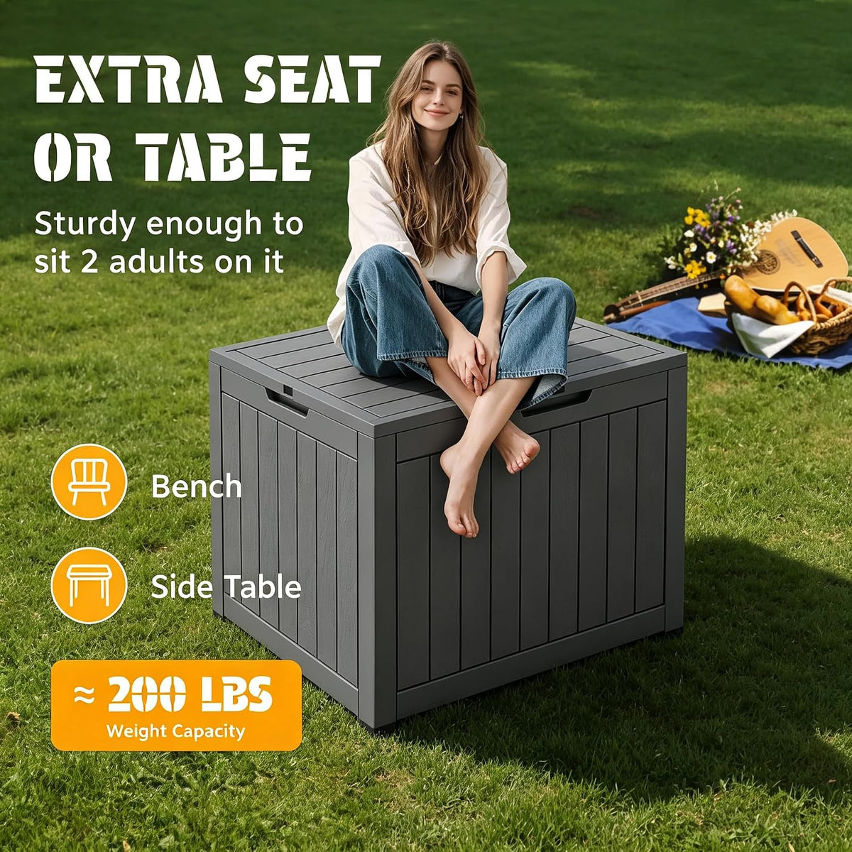 33 Gal Outdoor Storage Box Waterproof Lockable,Deck Box, Charcoal Black
