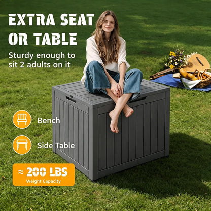 33 Gal Outdoor Storage Box Waterproof Lockable,Deck Box, Charcoal Black