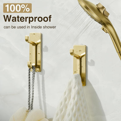 Self Adhesive Wall Hooks for Hanging: Extra Strong 13 LB, Hook for Coat, Towel in Bathrooms, Shower, Kitchen, Wall, Door Hook, Brushed Gold 4 Pack