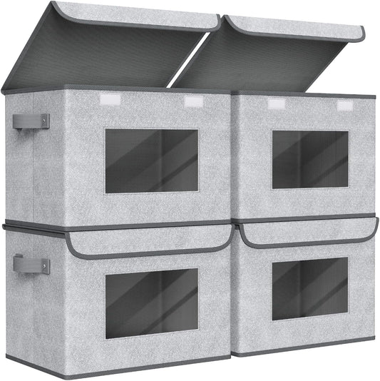 Univivi Fabric Closet Storage Bins with Lids for Shelves 4 Pack, Gray