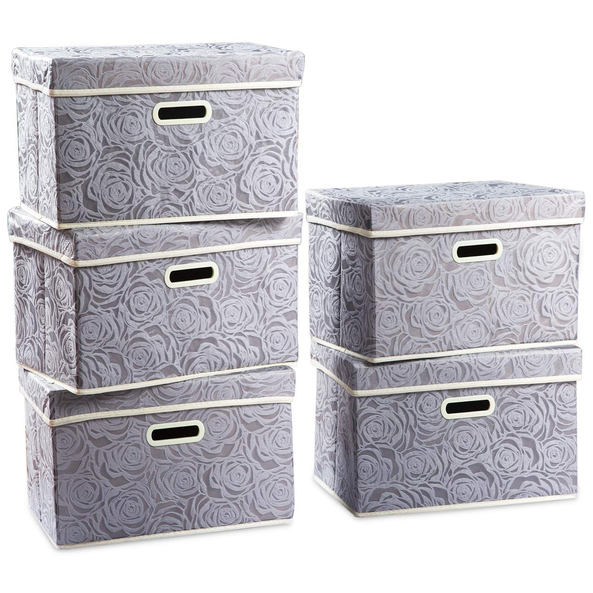 PRANDOM Larger Collapsible Storage Bin with Lid [1-Pack] Fabric Decorative Storage Box Cube Organizer Container Baskes with Handles Divider for Bedroom Closet Living Room Pink 17.7x11.8x11.8 Inch