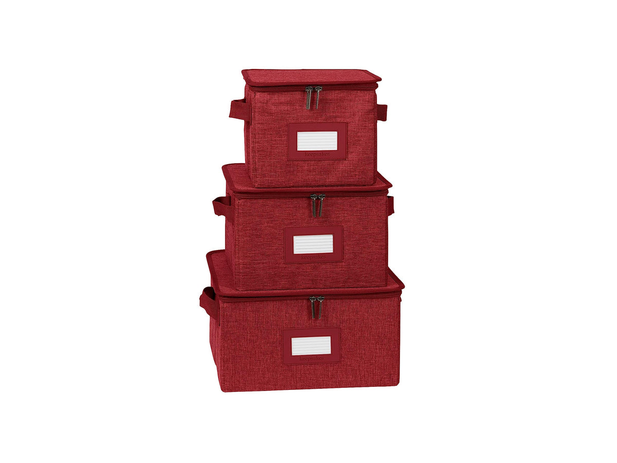Covermates Dish Storage Box Set, 8"W x 8"D x 7"H, Red Heather