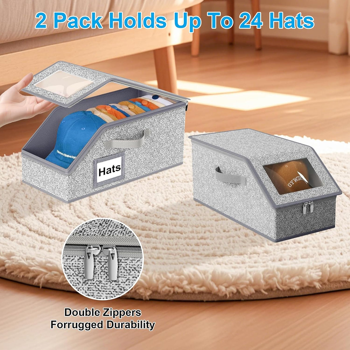 Hat Storage for Baseball Caps, 2PCS Stackable Hat Organizer, Clear Window