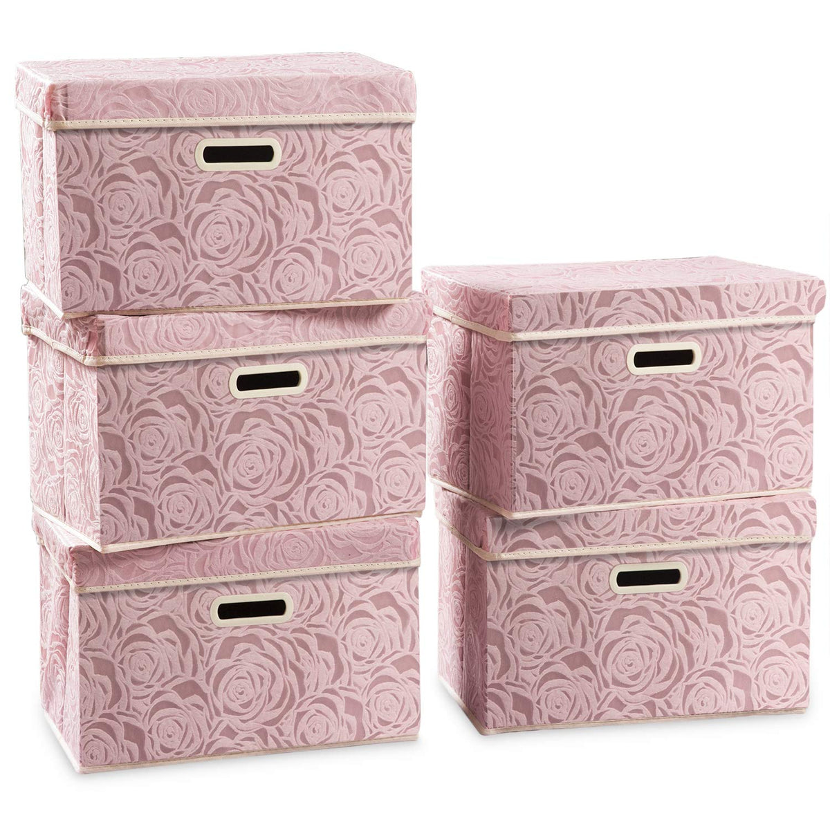 PRANDOM Larger Collapsible Storage Bin with Lid [1-Pack] Fabric Decorative Storage Box Cube Organizer Container Baskes with Handles Divider for Bedroom Closet Living Room Pink 17.7x11.8x11.8 Inch