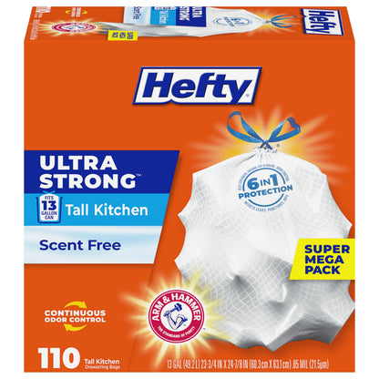 Hefty Ultra Strong 13 Gal Kitchen Trash Bags, White, Unscented, 80ct