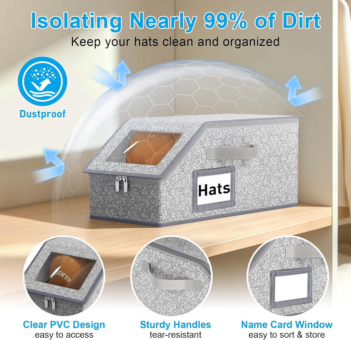 Hat Storage for Baseball Caps, 2PCS Stackable Hat Organizer, Clear Window